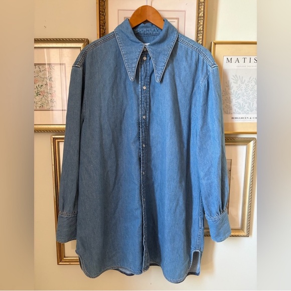 Ganni Blue Denim Shirt Dress with Back Cutouts - Picture 14 of 15
